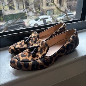 J. Crew Brown and Black Flats with Leopard Print